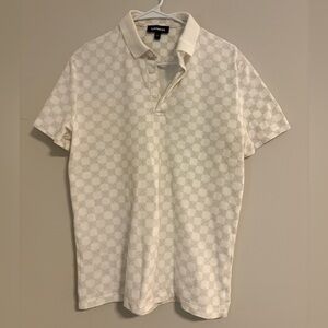 Express Men's Cream Patterned Polo Shirt